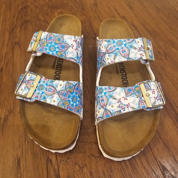 Birkenstock Birko Flor ARIZONA Boho Flowers White BNIB 1015280 ***RARE*** sz 38 - Picture 2 of 8